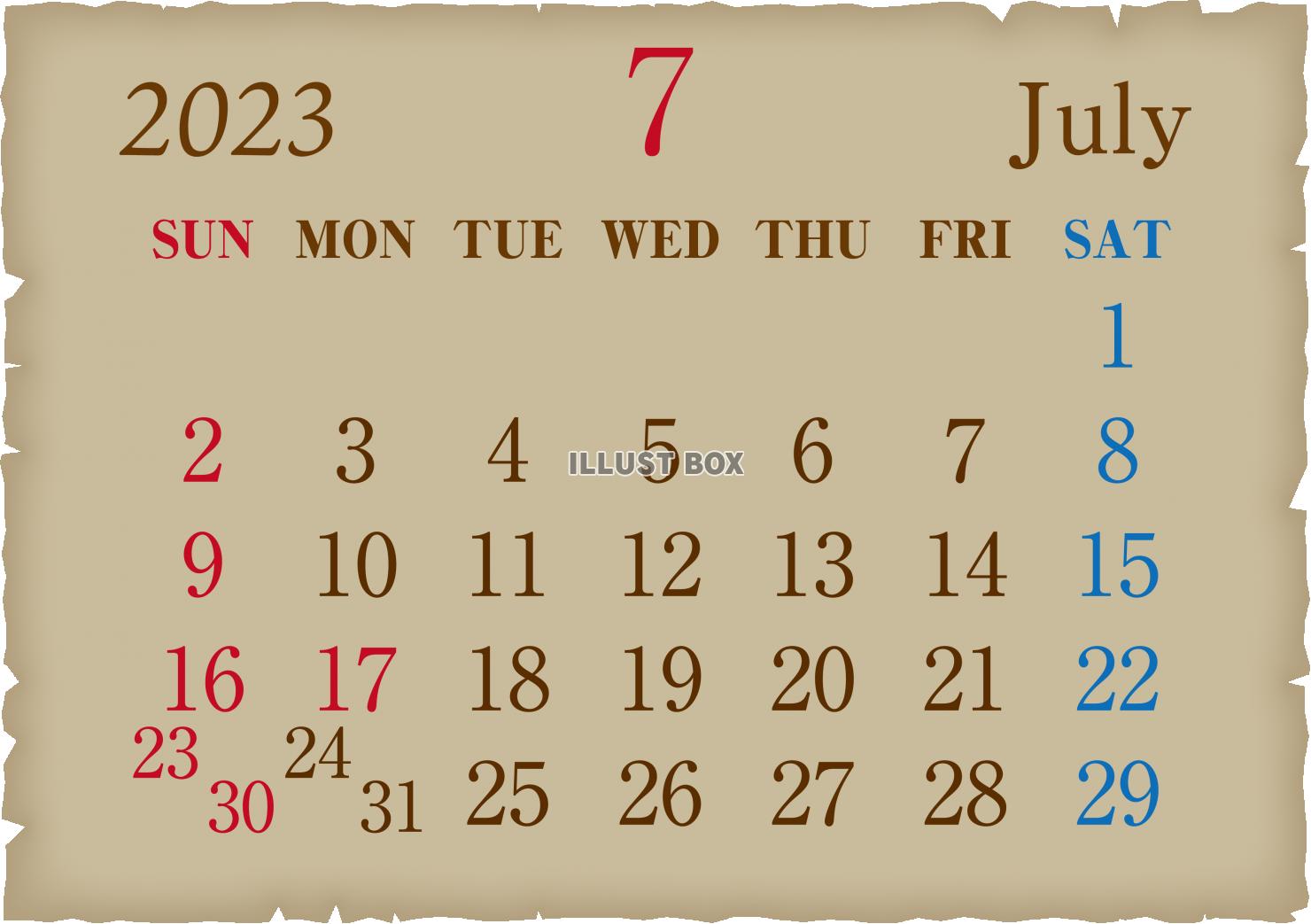 2023年　古紙風　カレンダー7月
