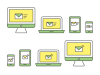 パソコン、タブレット、スマホとメールのビジネスアイコンセット　黄色と緑