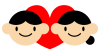大きな赤いハートと笑顔の男性と女性の顔