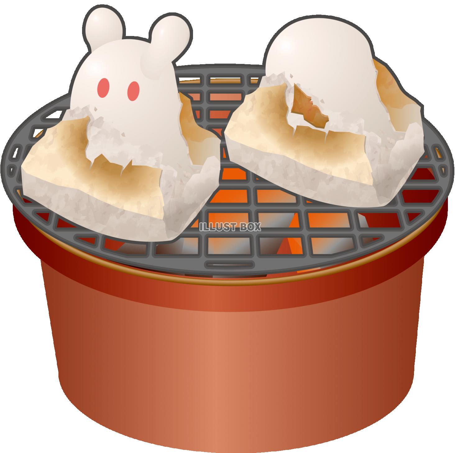 かわいいうさぎ餅on火鉢（透過PNG）
