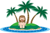 無人島に漂着して膝を抱える孤独な髭面の男性