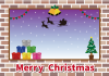 2_フレーム_クリスマスカード・レンガ窓・サンタシルエット・雪・横