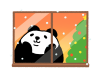 パンダシリーズ　クリスマスの日に雪が降る景色を窓から眺めるパンダ