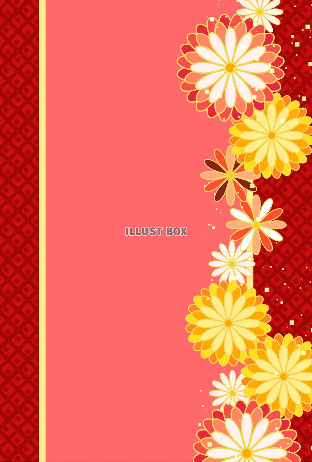 菊花と和柄のポストカード
