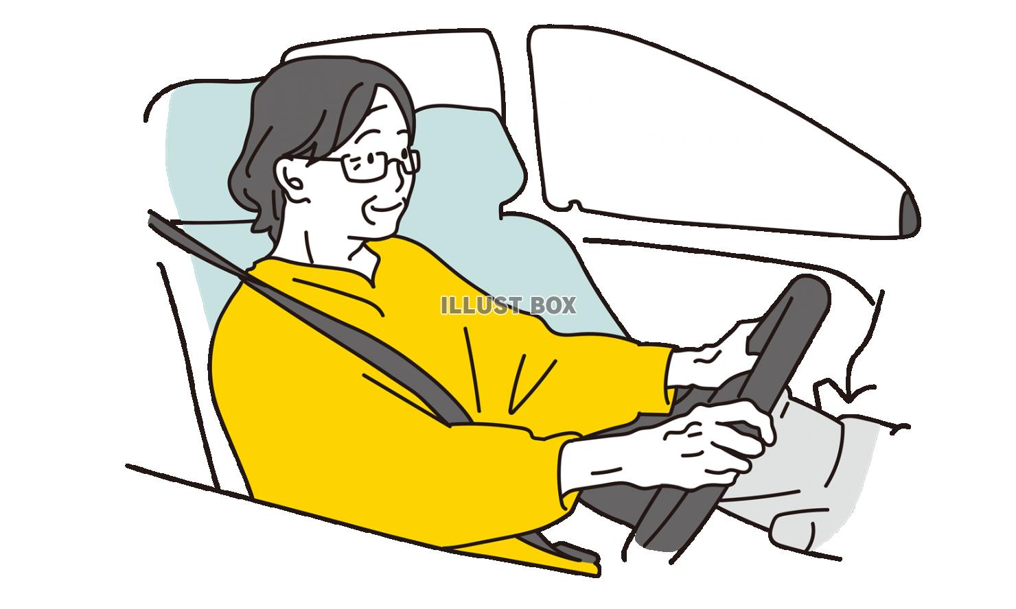 自動車を運転する高齢者女性
