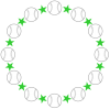 軟式野球ボールボールと星の丸形（円形）フレーム緑色