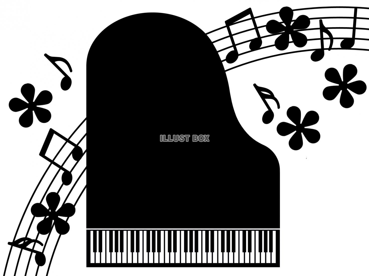 ピアノ音符シルエット画像シンプル背景素材イラスト