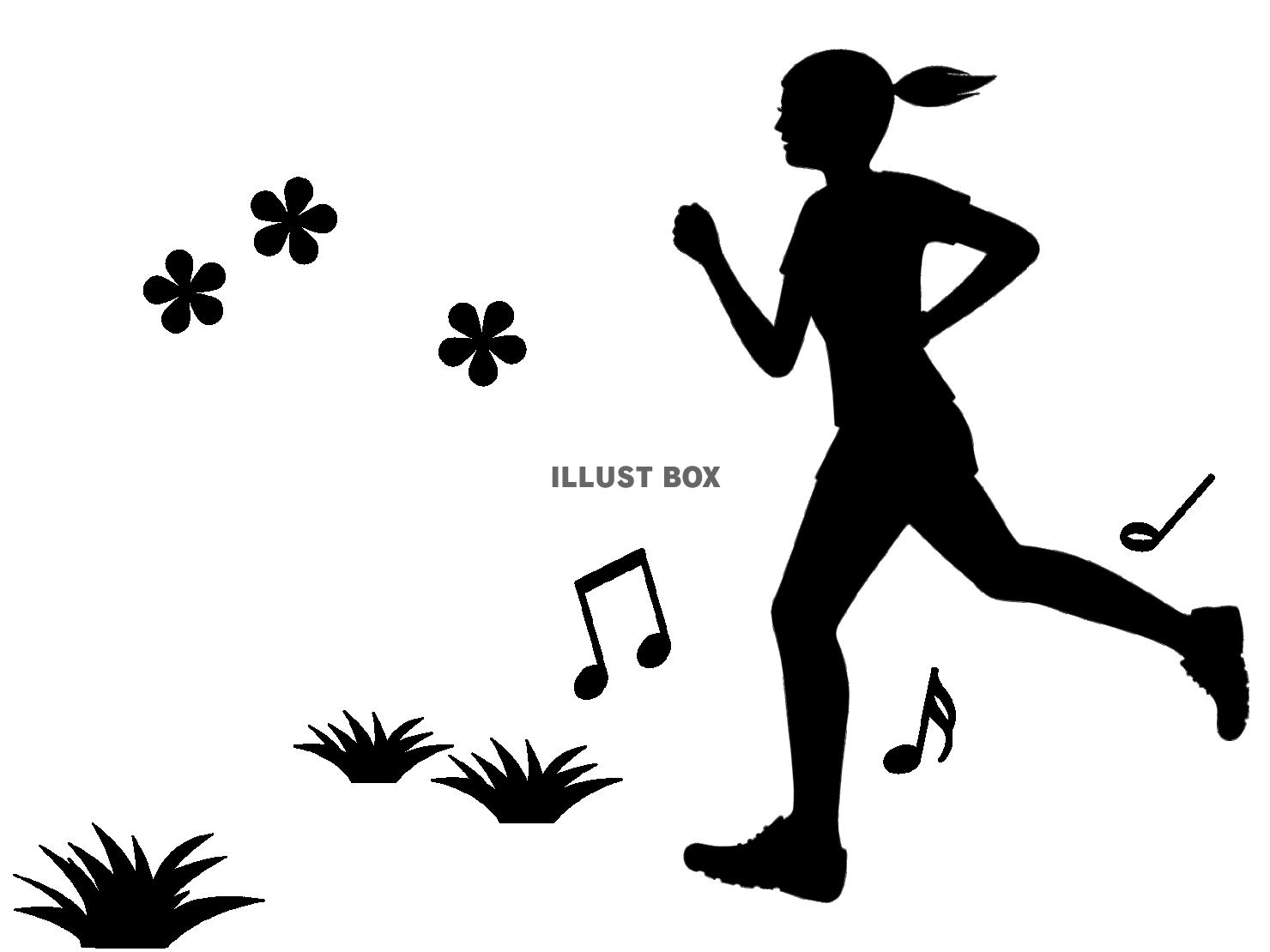 ジョギング女性シルエット画像シンプル素材イラスト透過png