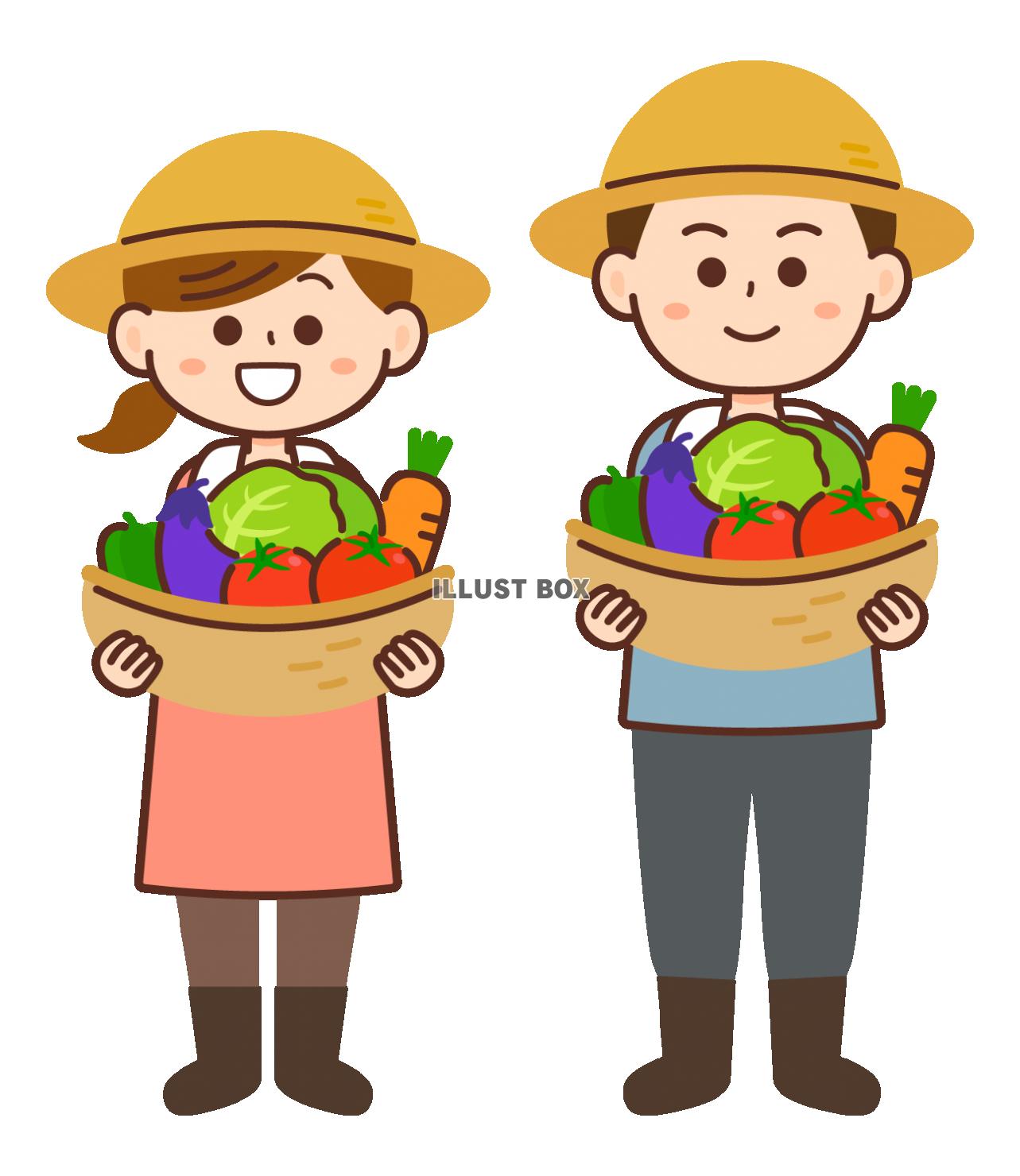野菜を持つ農家の男女