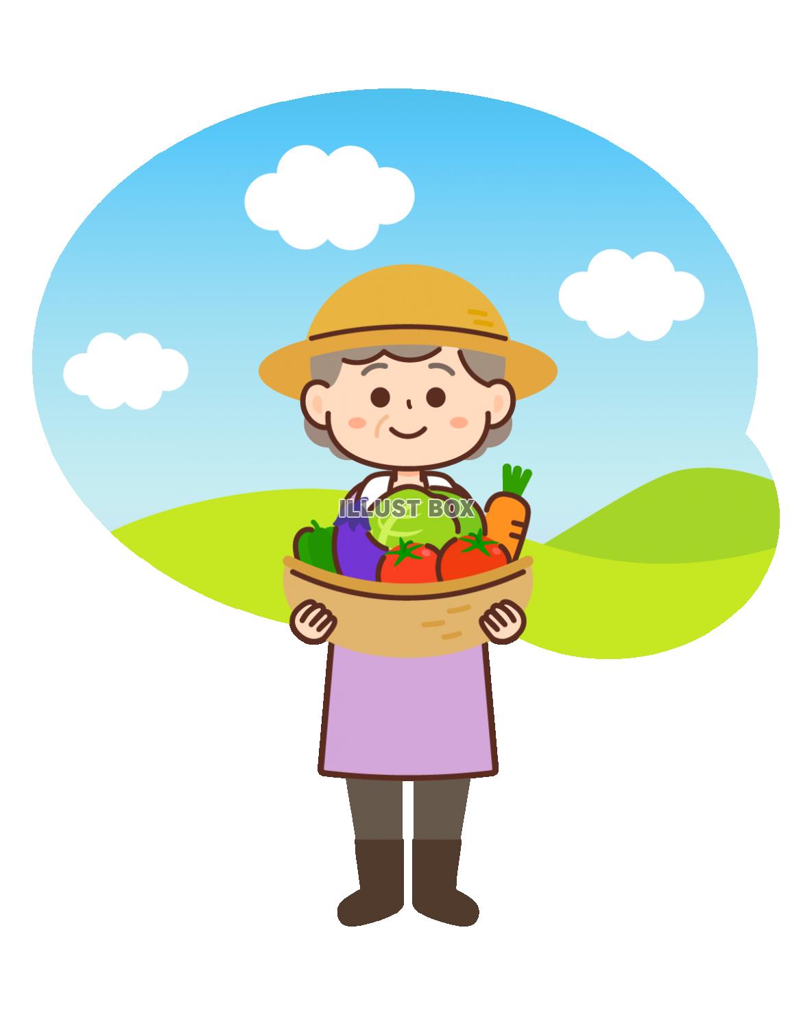 野菜を持つ農家のおばあちゃん＿風景