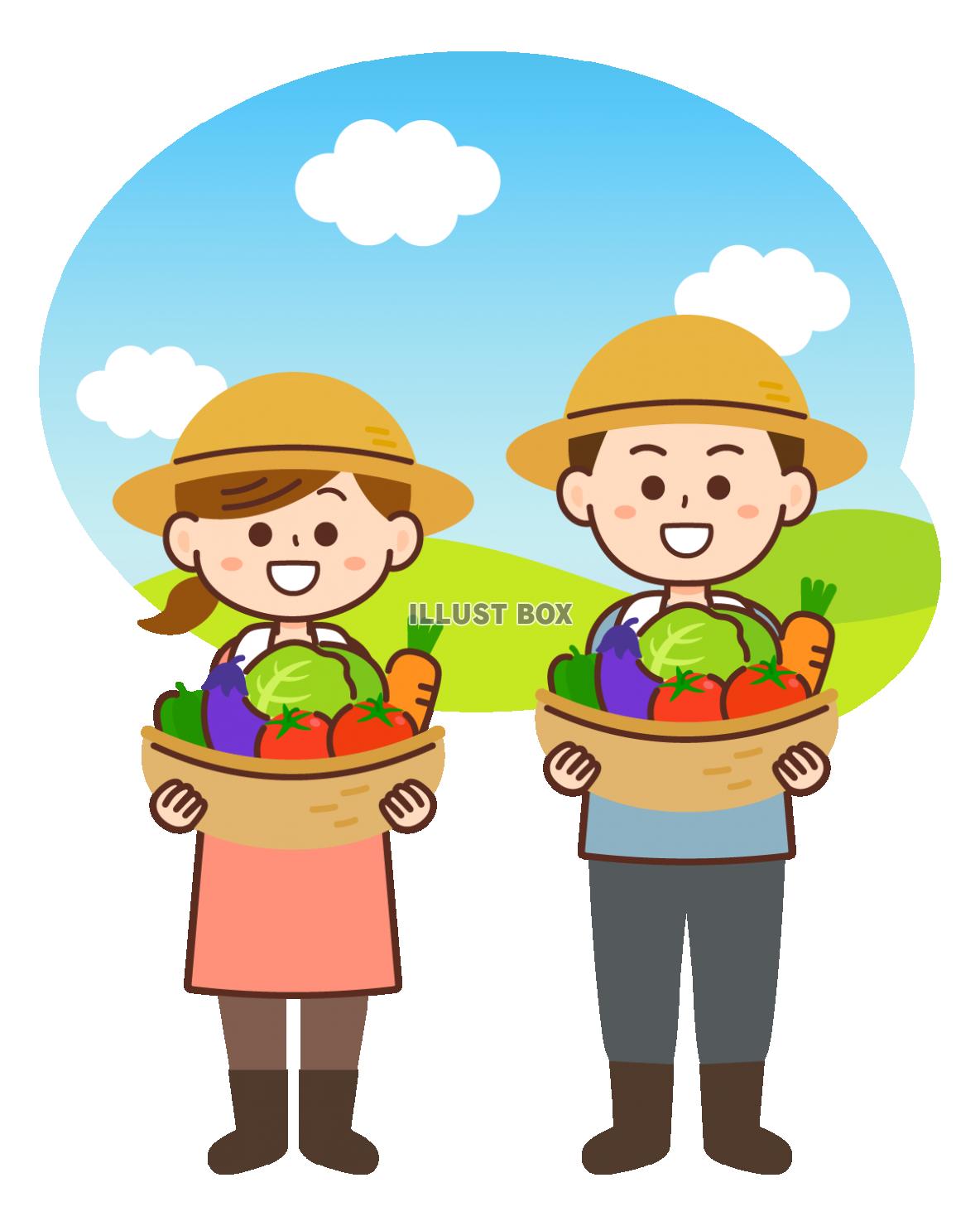 野菜を持つ農家の男女＿風景