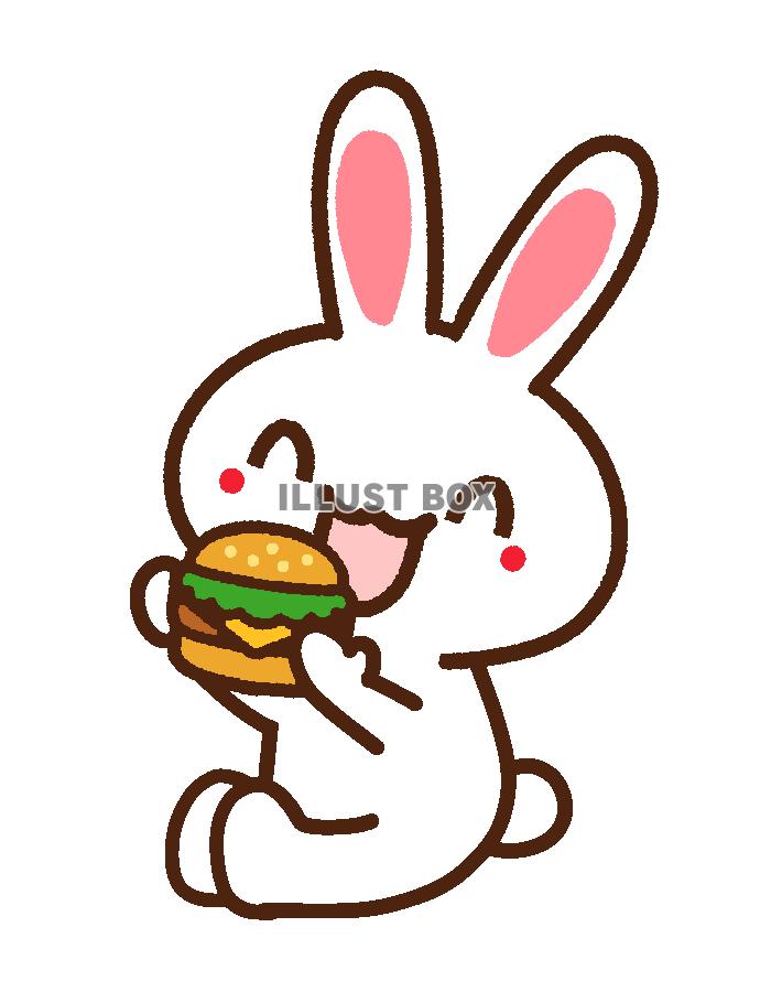 ハンバーガーを食べる白うさぎ　透過png