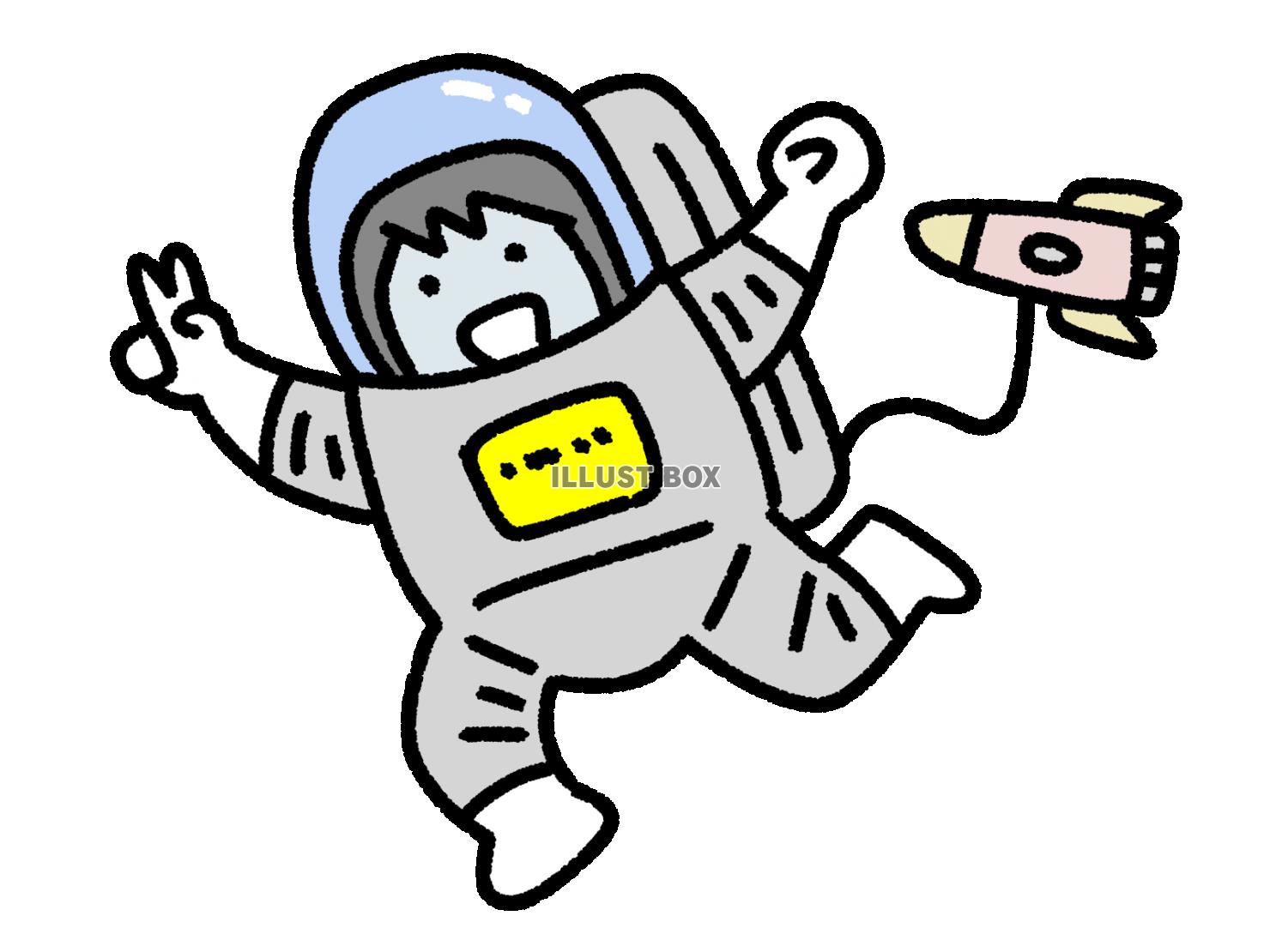 ピースサインをする宇宙飛行士