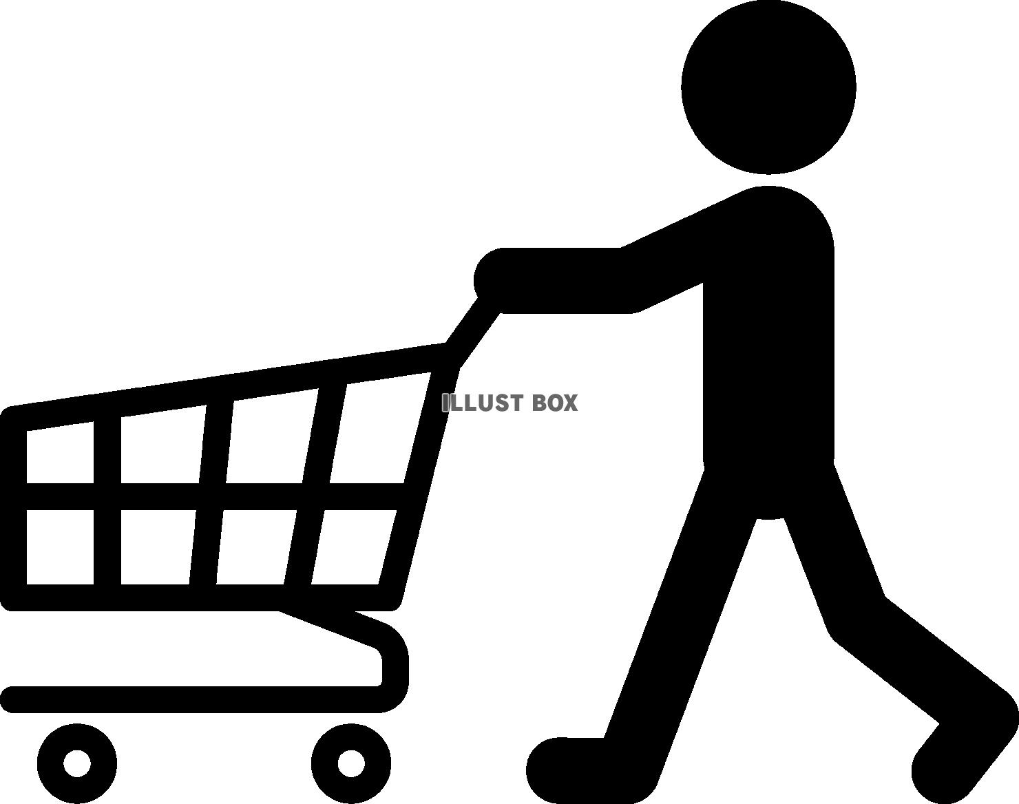 ショッピングカートを押して歩く人　ピクトグラム