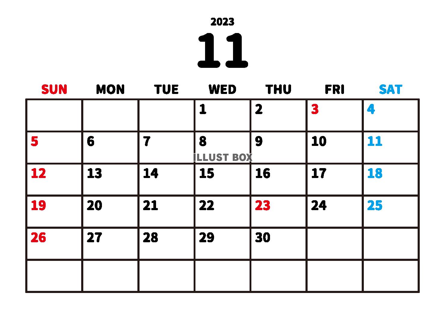 11_2023年カレンダー・11月_シンプル・横