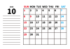 10_2023年カレンダー・10月_罫線メモ欄・横