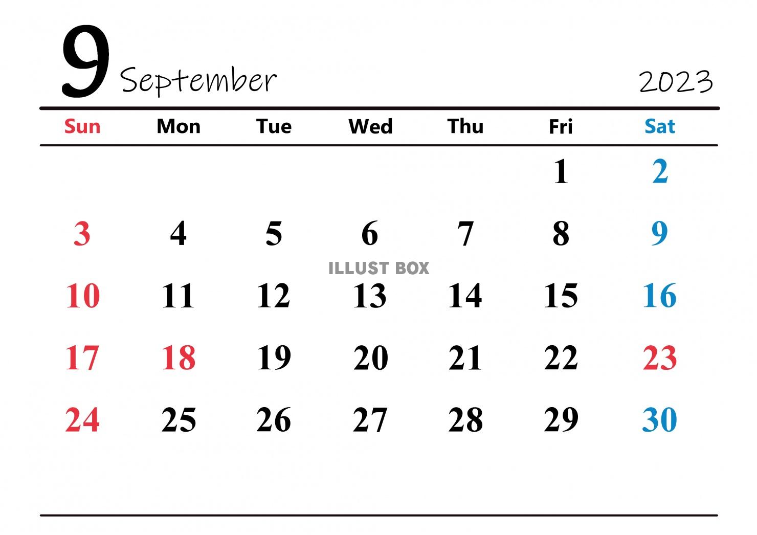 2023年（令和5年）9月　カレンダー