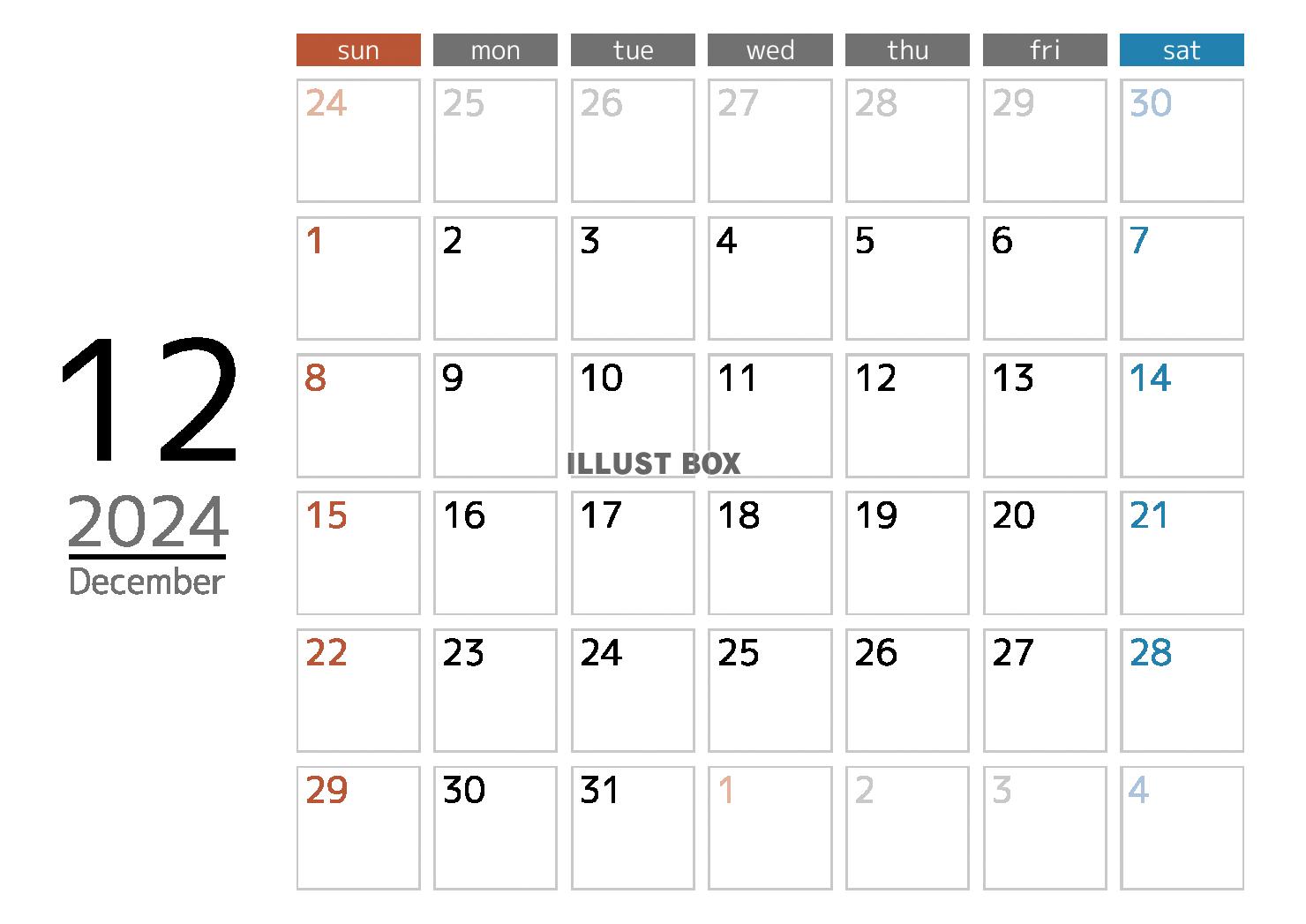 2024年メモスペース付きカレンダー12月