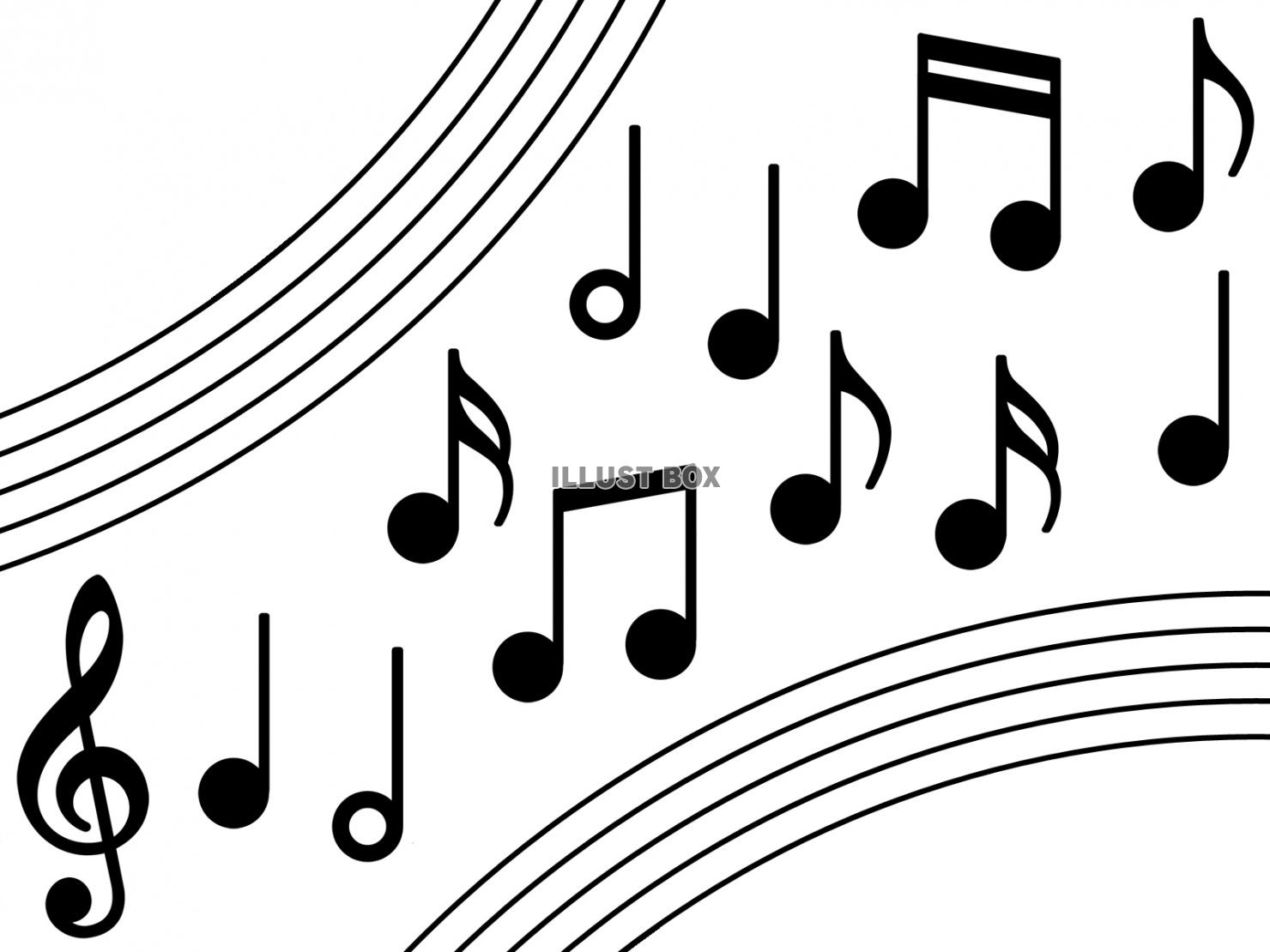 音符と五線譜の音楽画像シルエット背景素材イラスト
