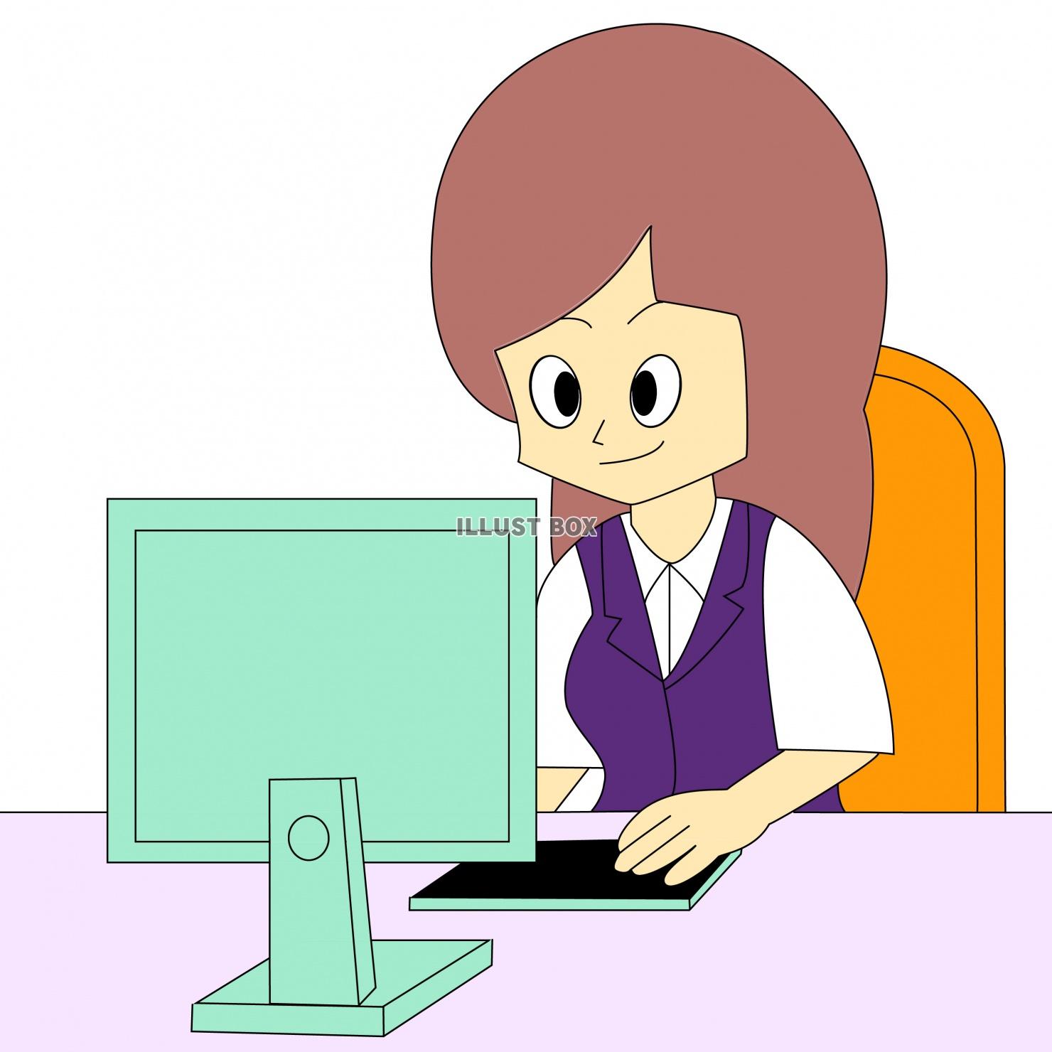 デスクトップパソコンを操作する女性会社員