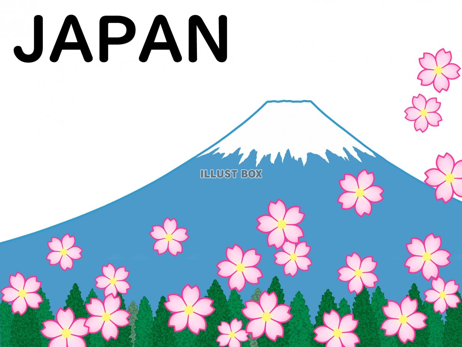 富士山と桜の花模様壁紙シンプル背景素材イラスト