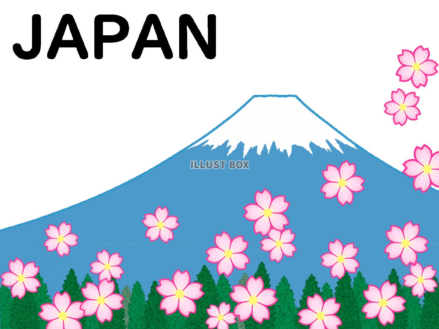 富士山と桜の花模様壁紙シンプル背景素材イラスト透過png