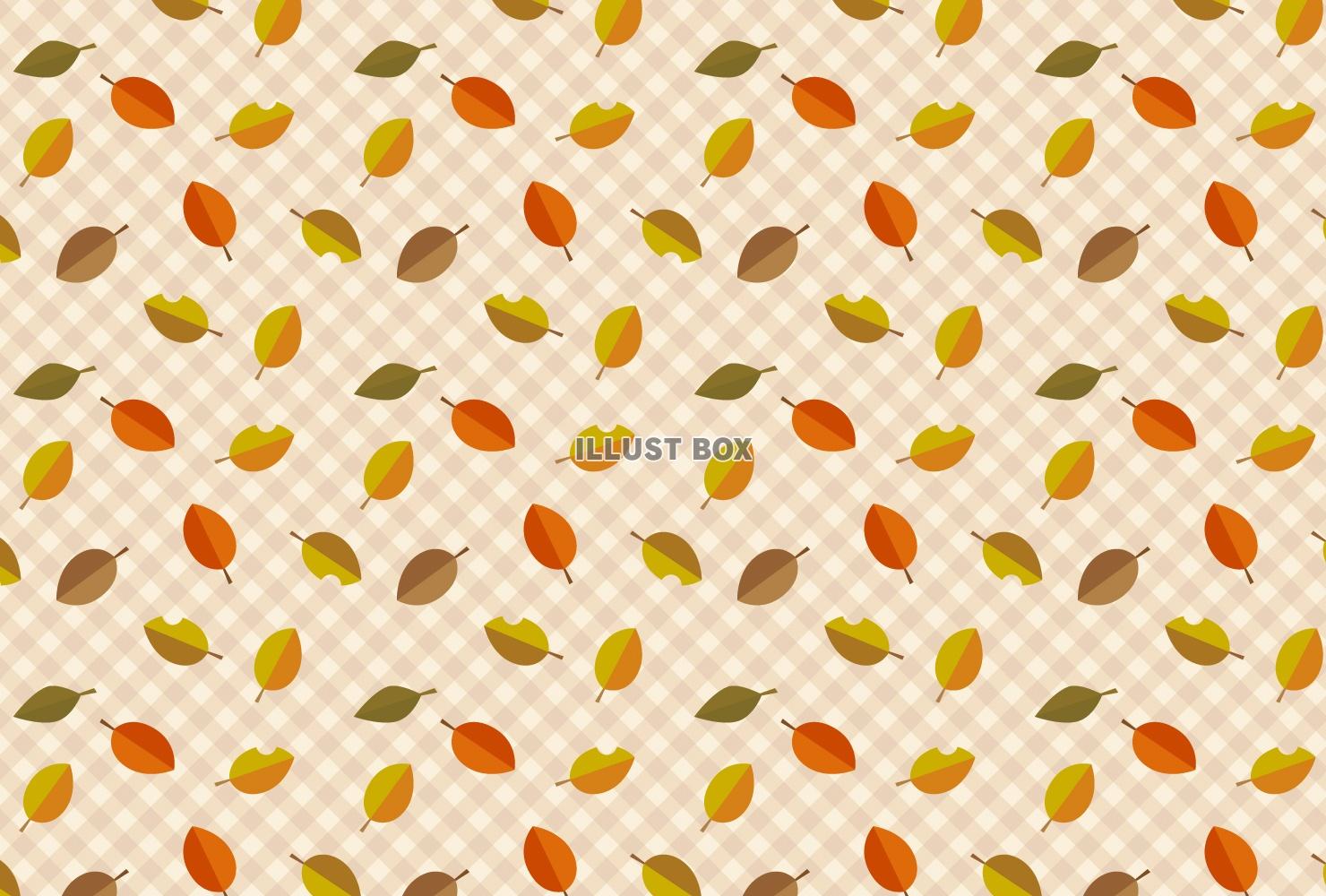 秋色チェックと葉っぱのパターン背景1