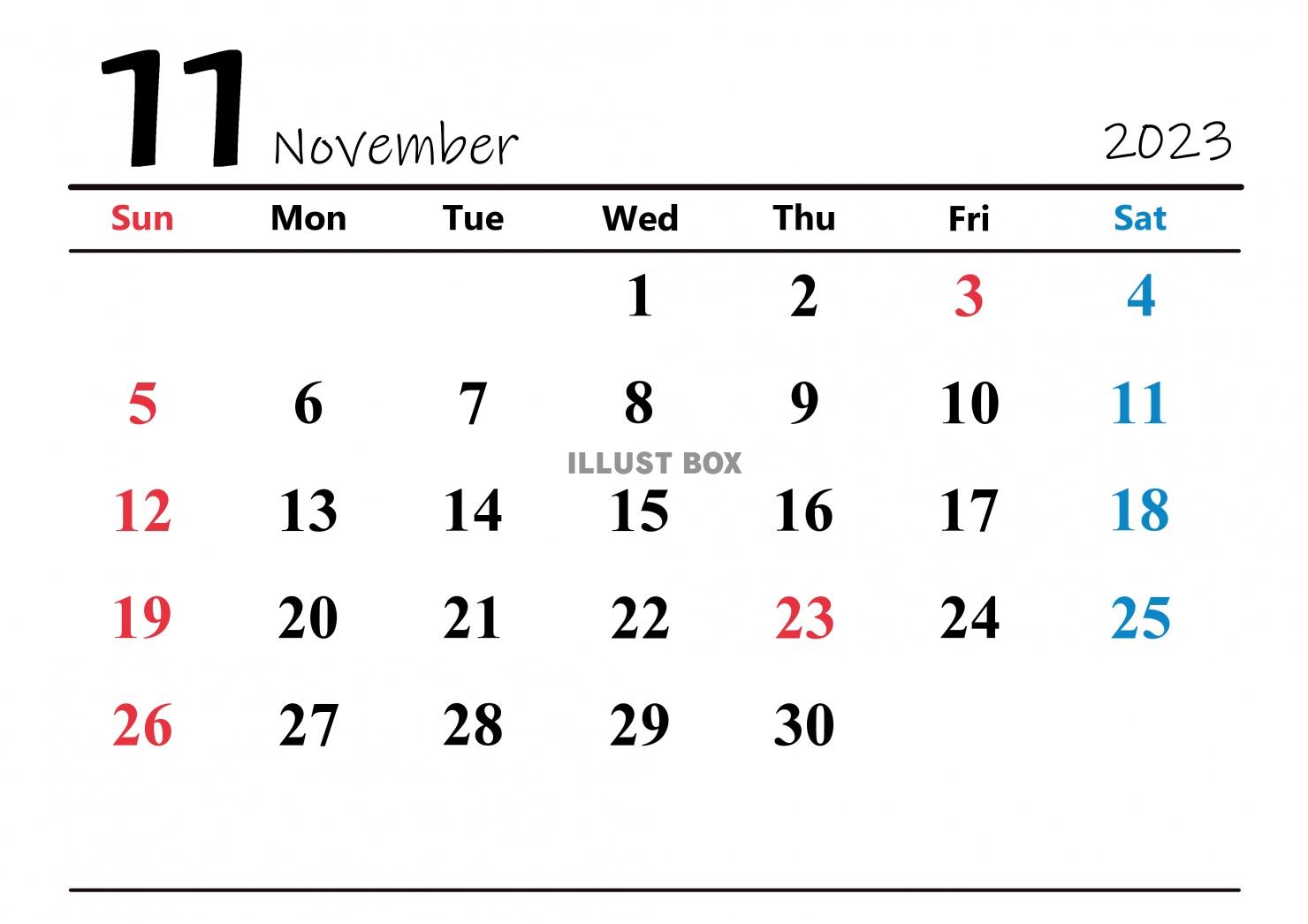 2023年（令和5年）11月　カレンダー