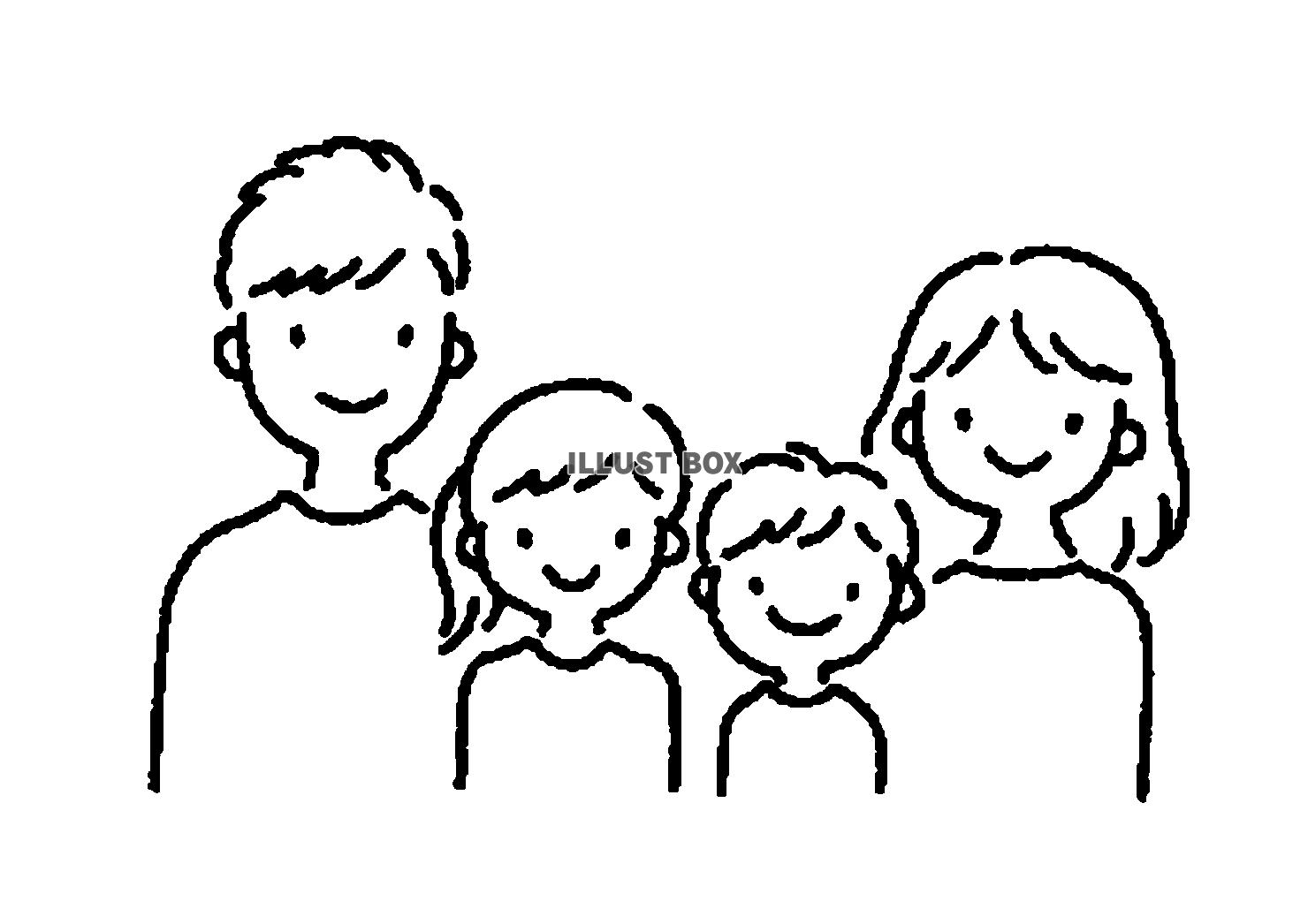 白黒線画のシンプルかわいい家族のイラスト