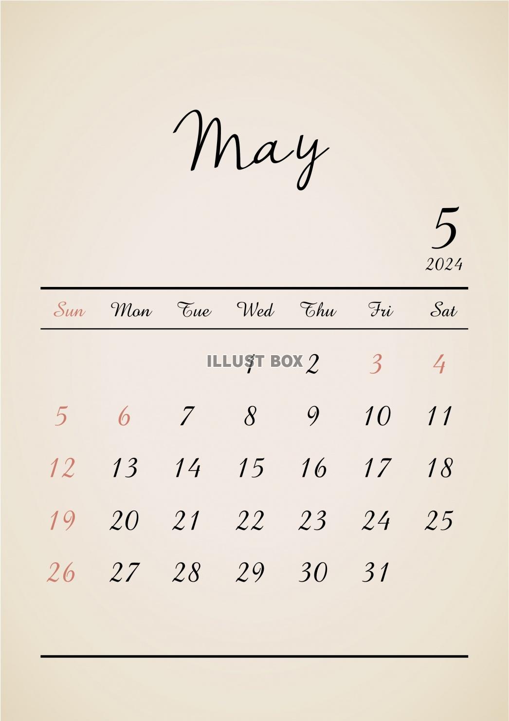 2024年★5月★アンティークカレンダー（A4）タテ