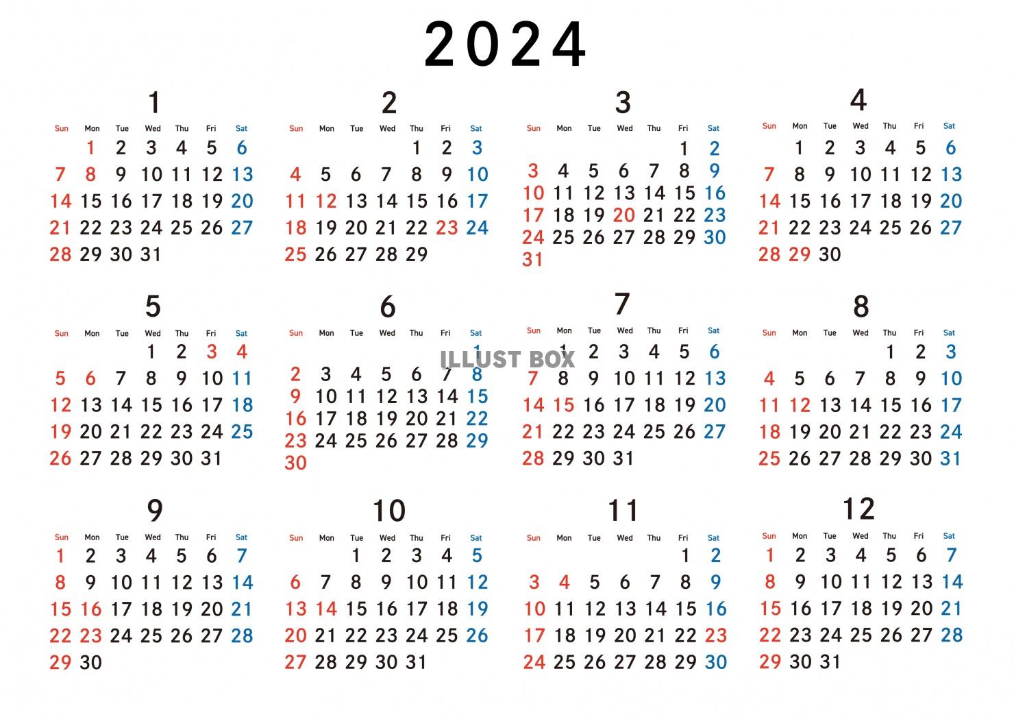 2024年　年間カレンダー07　シンプル