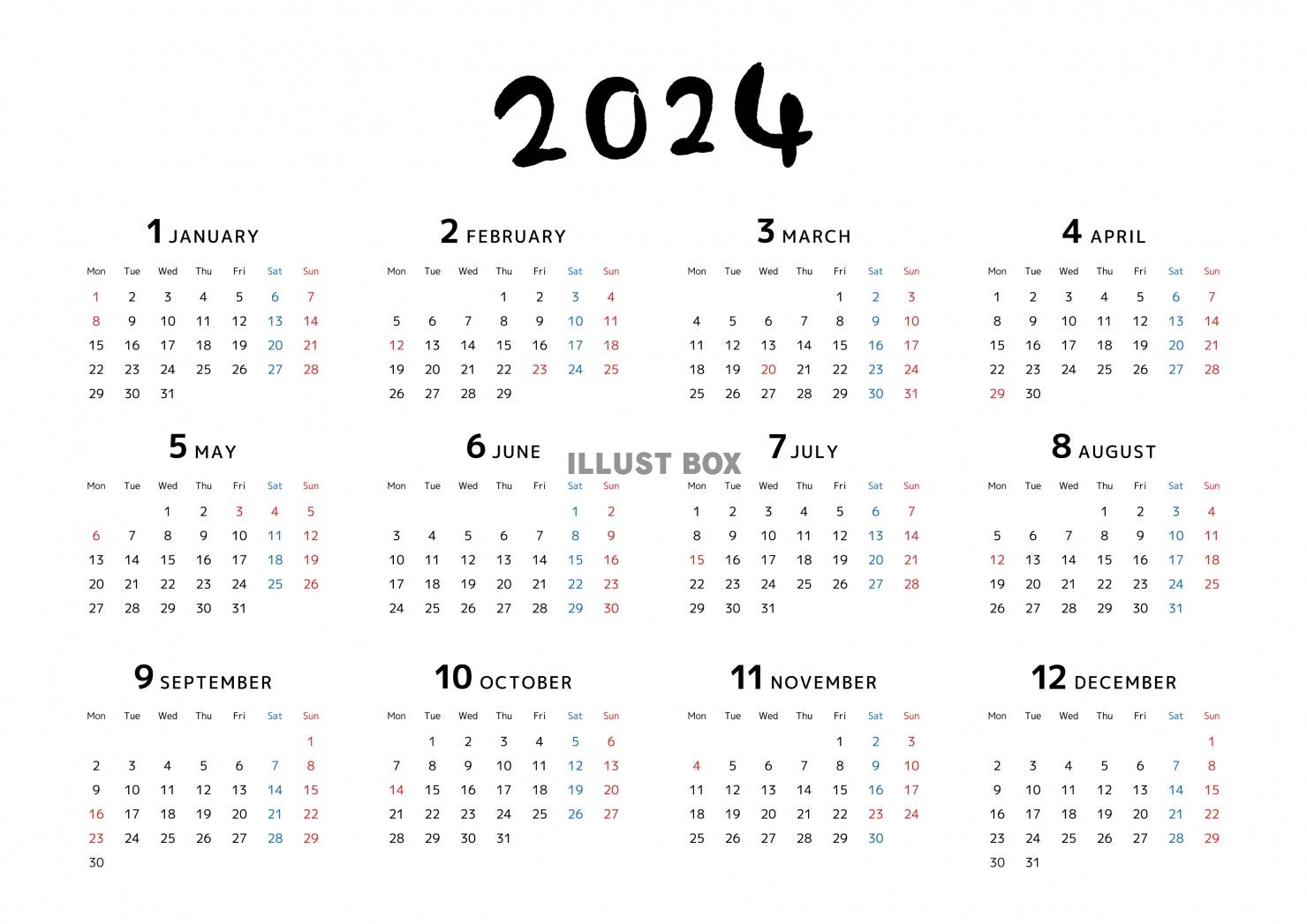 【2024年版】とてもシンプルな年間カレンダー（タテ・ヨコセ...