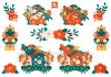 水彩風扇に花のレトロ色な辰年年賀アイコンセット