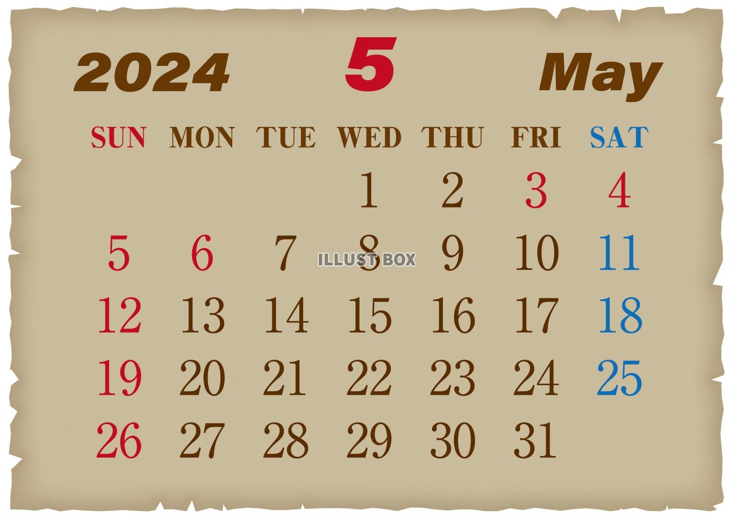 2024年の古紙風カレンダー-5月