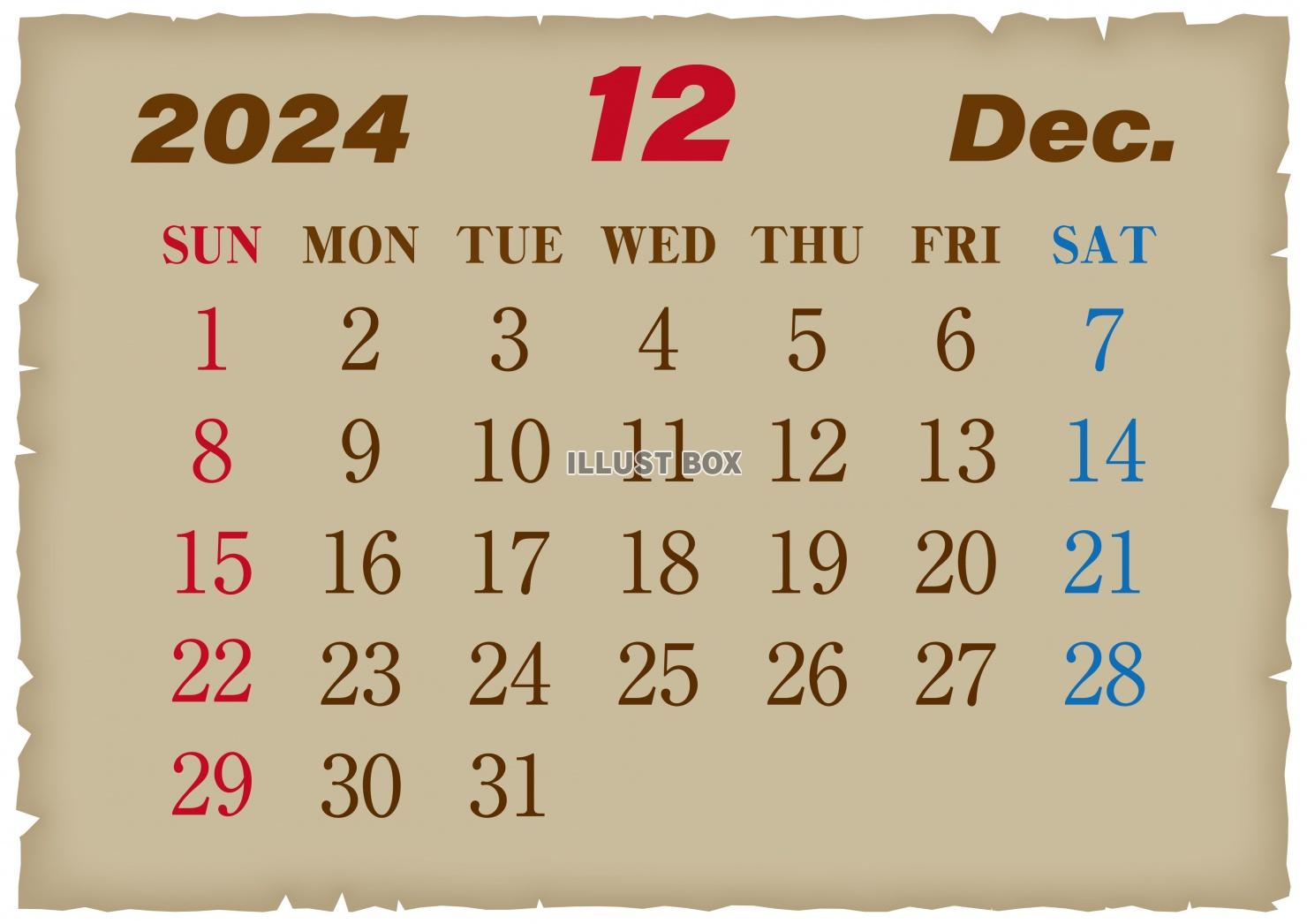 2024年の古紙風カレンダー-12月