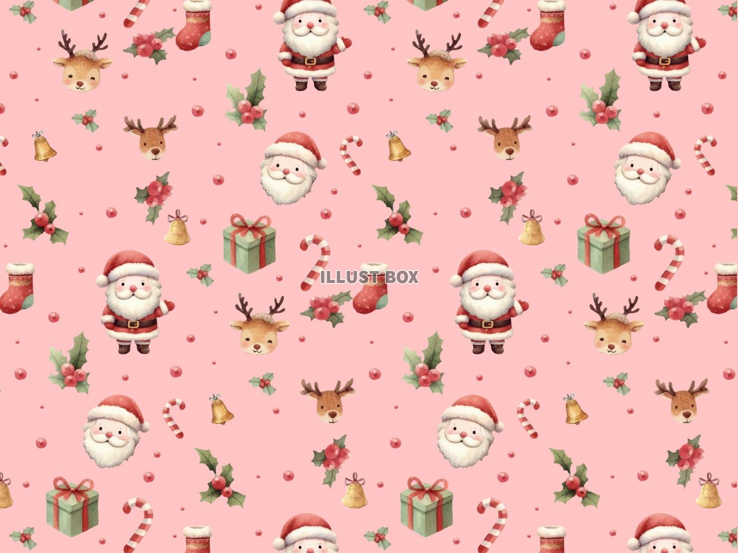 クリスマスモチーフのパターン(ピンク背景