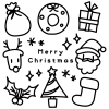 線画手書きのクリスマスアイコンセット　サンタ　トナカイ　白黒ぬり絵