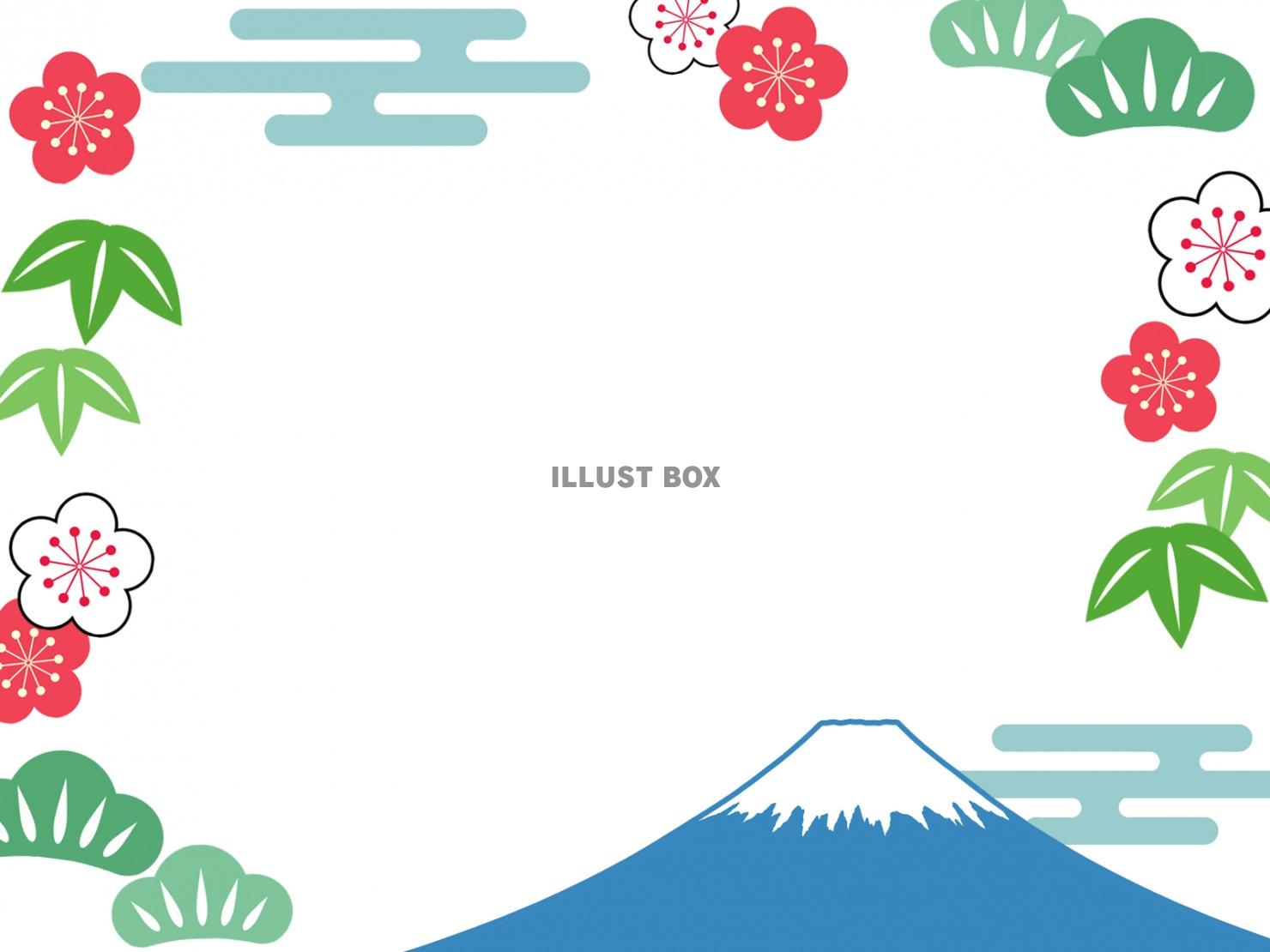 富士山と松竹梅の和柄フレームシンプル飾り枠イラスト