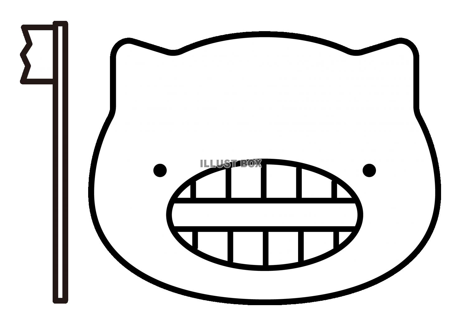 歯磨き　ネコのキャラクターと歯ブラシ