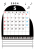 2024年5月・月間カレンダー・グランドピアノ・メモ・枠付き・縦型