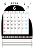 2024年6月・月間カレンダー・グランドピアノ・メモ・枠付き・縦型