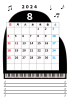 2024年8月・月間カレンダー・グランドピアノ・メモ・枠付き・縦型