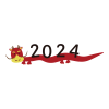 西暦を載せている赤い龍の2024年の年賀状素材