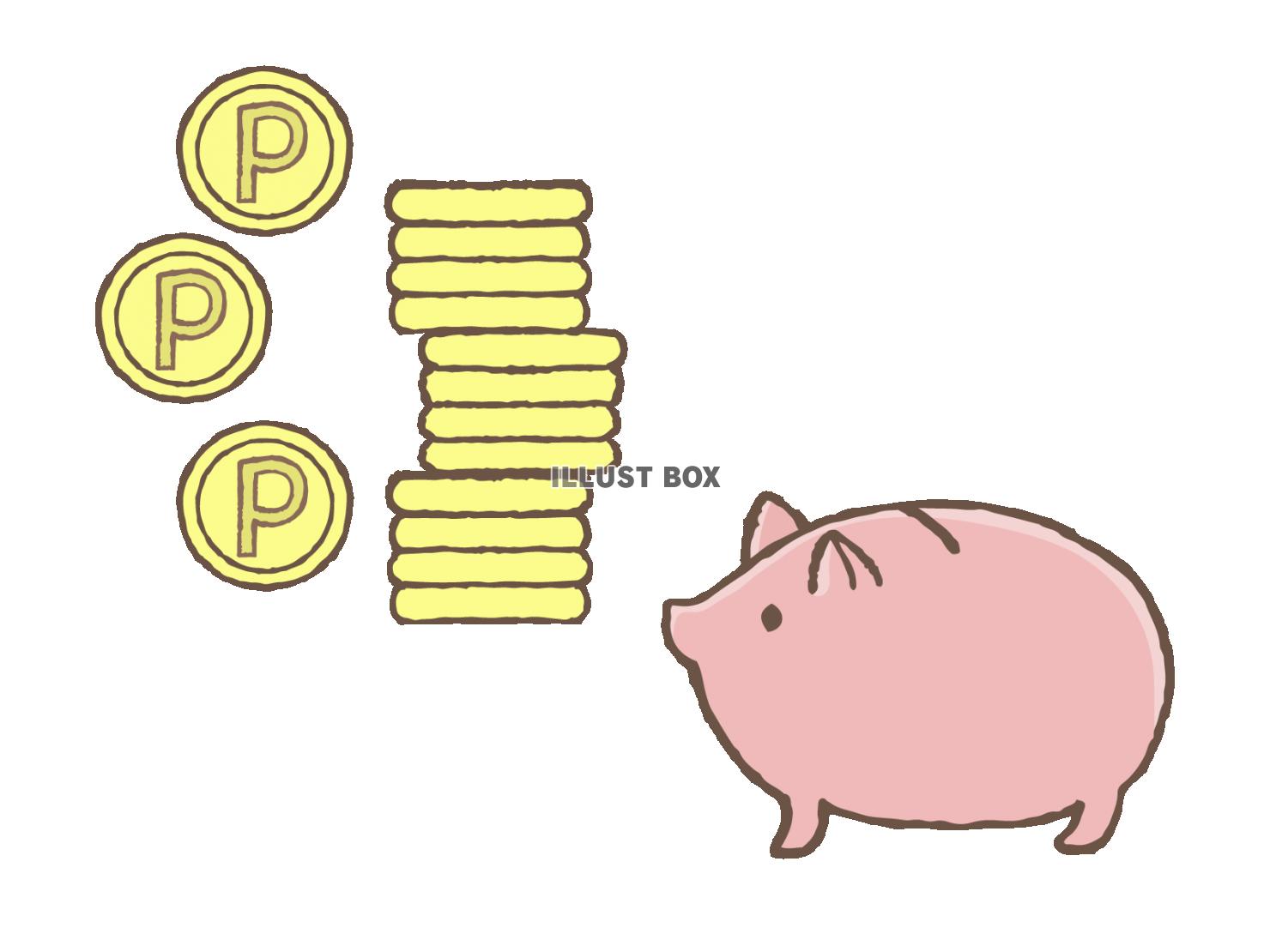 ブタの貯金箱とポイントコイン