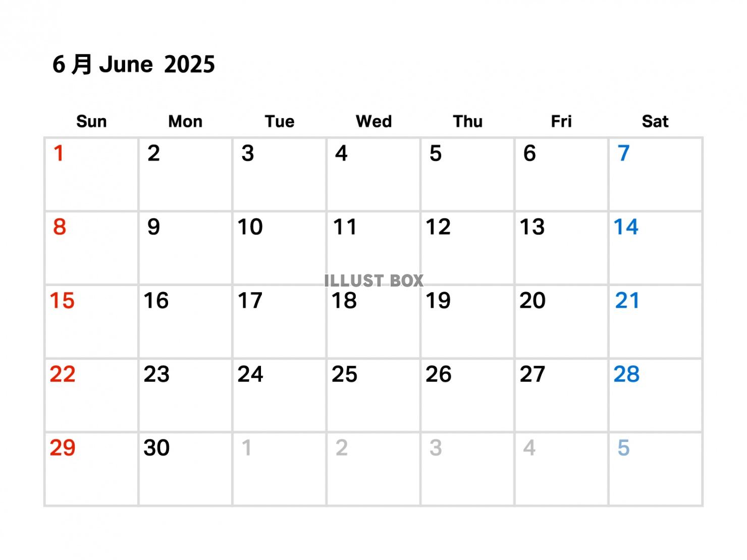2025年6月のカレンダー