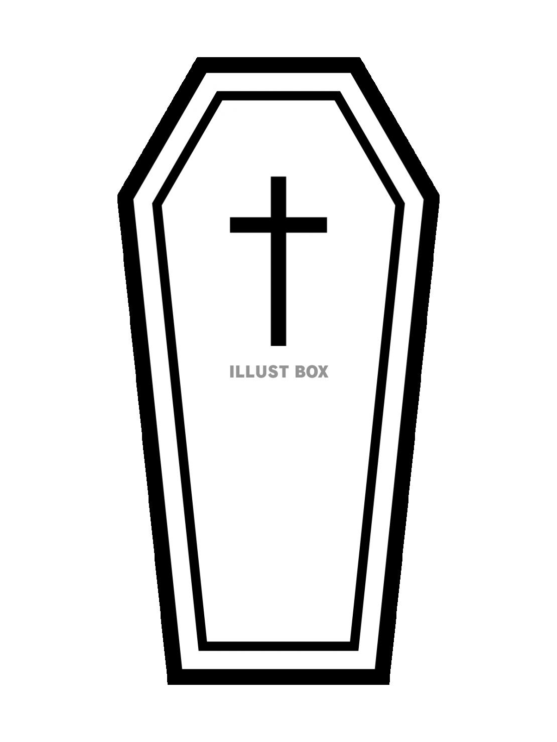 十字架の棺桶の白黒イラスト