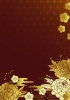 金牡丹と赤麻の葉の和背景タテ