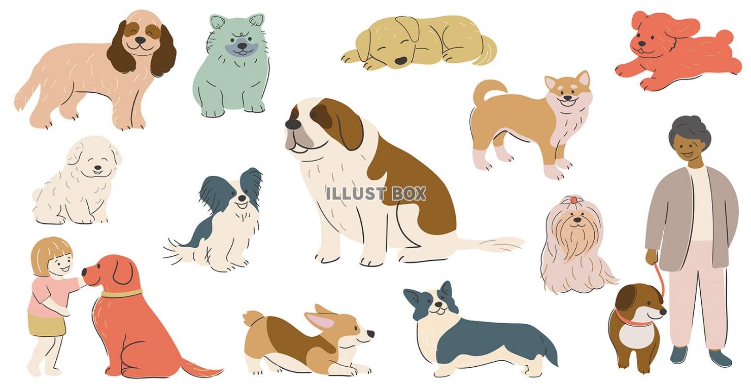 かわいい犬の手描き風イラストセット