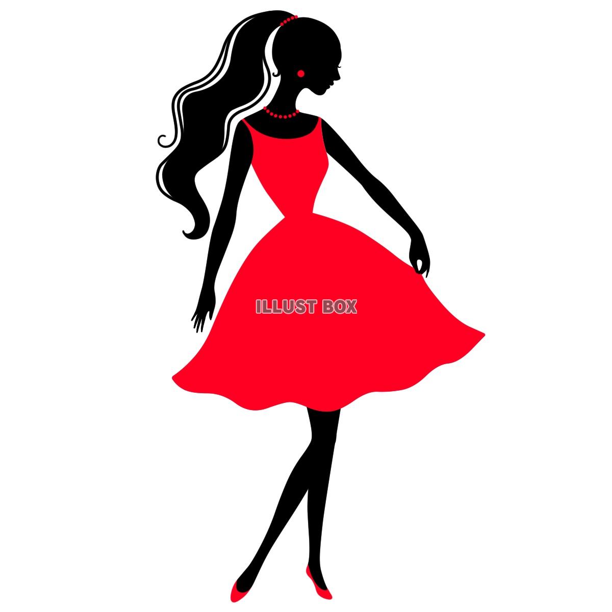 【女性ドレス　シルエット】１　赤色　白背景jpeg