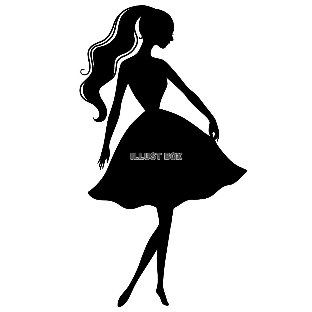 【女性ドレス　シルエット】１　黒色　白背景jpeg